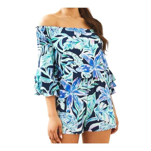 Lilly Pulitzer Calla Off The Shoulder Romper tropical Size L Multicolor - Picture 1 of 8